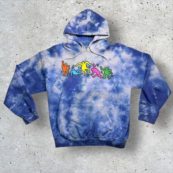 Ripple Junction Other - Keith Haring x Ripple Junction Tie Dye Hoodie Medium Dancing Figures Blue Sz M